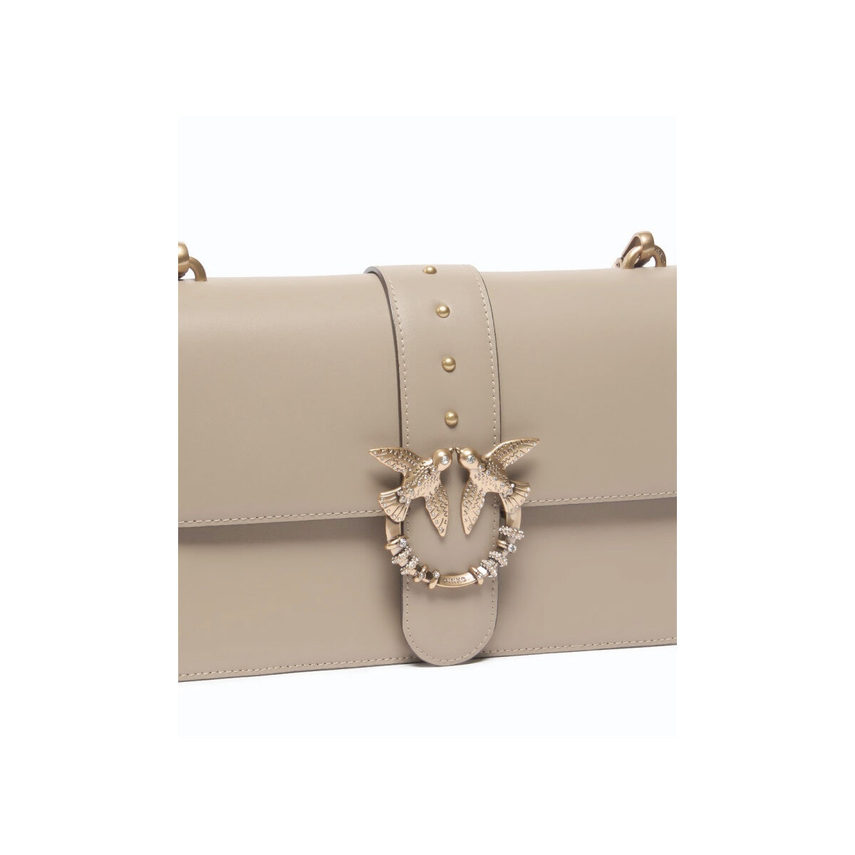 Pinko borsa a tracolla media Love Bag One in pelle beige con fibbia gioiello
