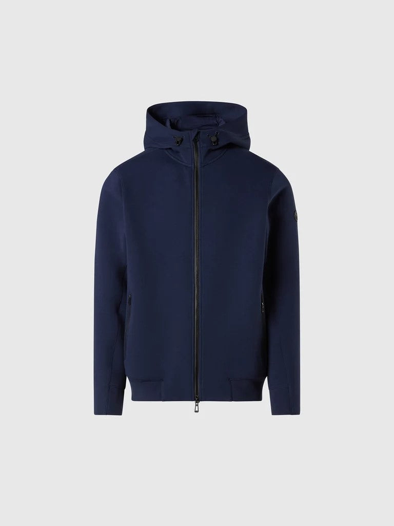 North Sails felpa con cappuccio e zip integrale in tessuto piqué scuba navy blue