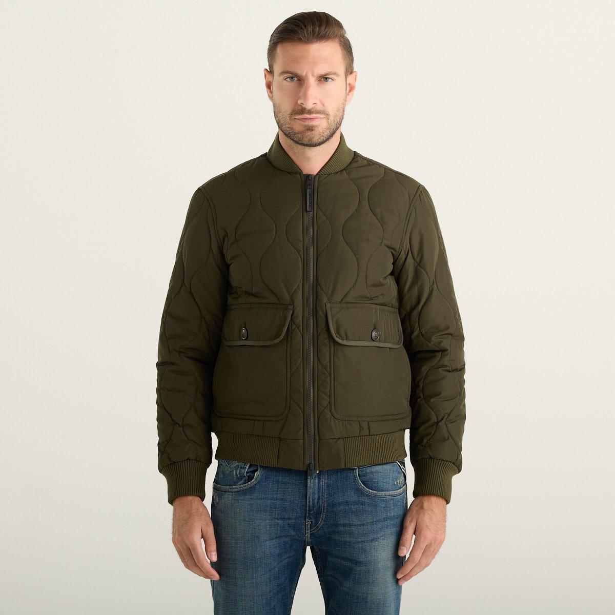 Woolrich Bomber Uomo Trapuntato Verde Scuro in Nylon con Imbottitura PrimaLoft