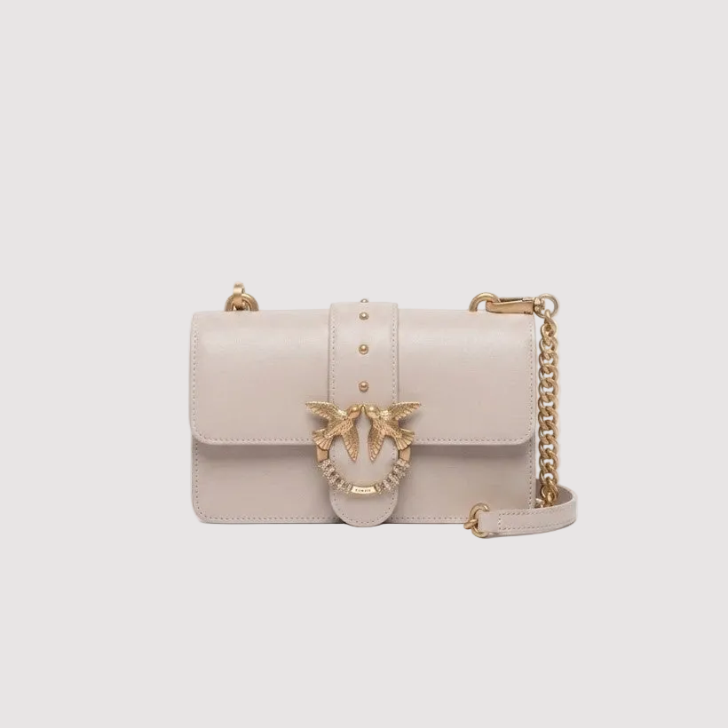 Pinko borsa a tracolla Mini Love Bag One in pelle beige con fibbia gioiello