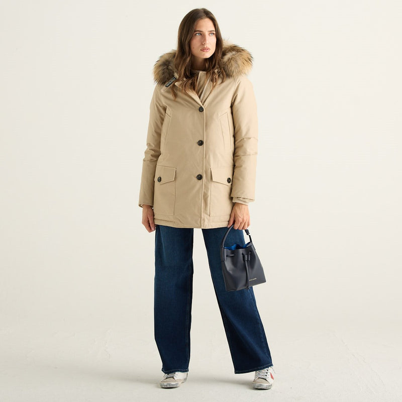 Woolrich Arctic Parka Donna Beige Oxford Tan in Ramar Cloth con Pelliccia Removibile