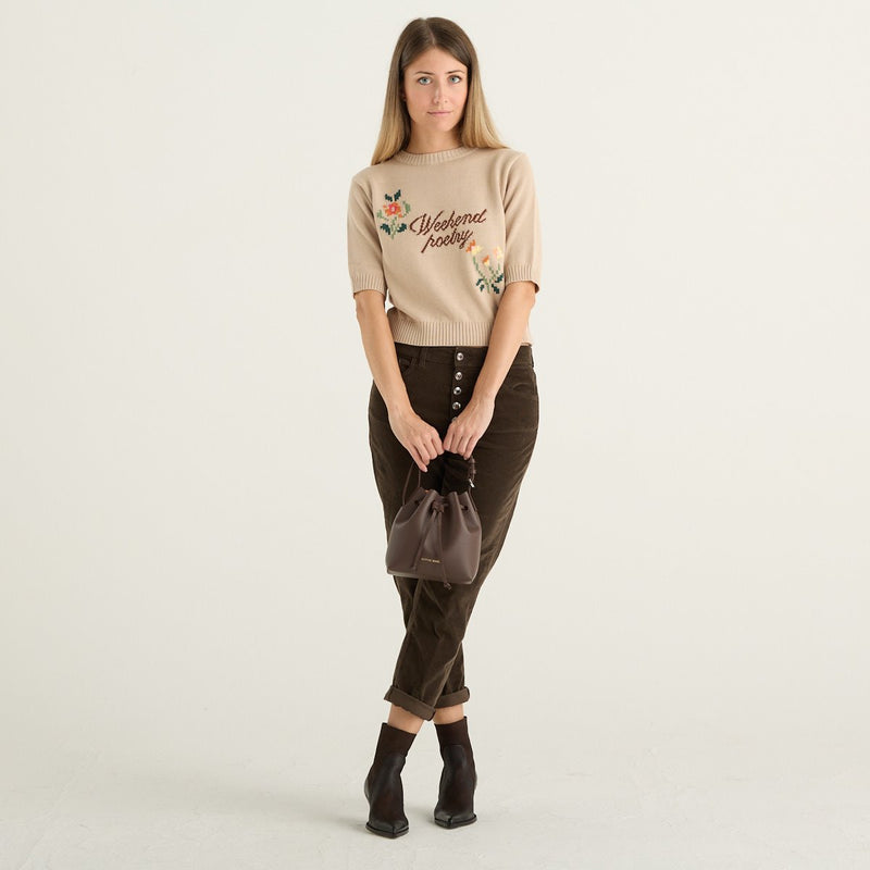 Weekend Max Mara maglia donna Fiacre in cotone sabbia con ricami floreali