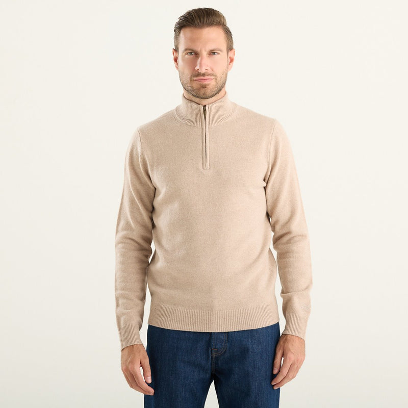 MC2 Saint Barth maglione uomo Jermyn in lambswool beige con mezza zip