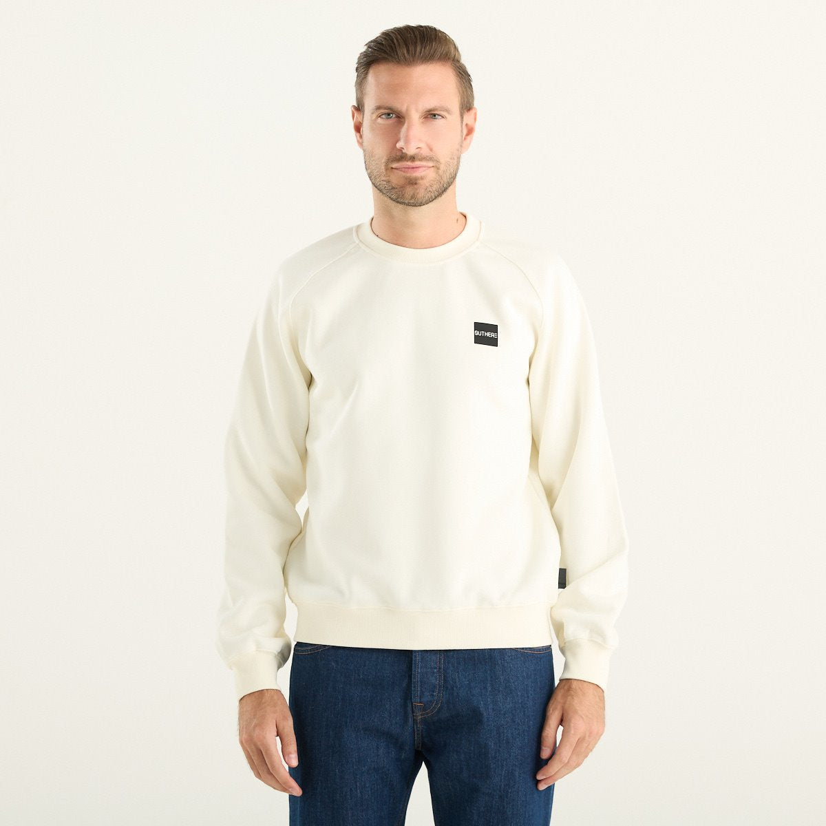 Outhere felpa uomo girocollo panna con logo sul petto