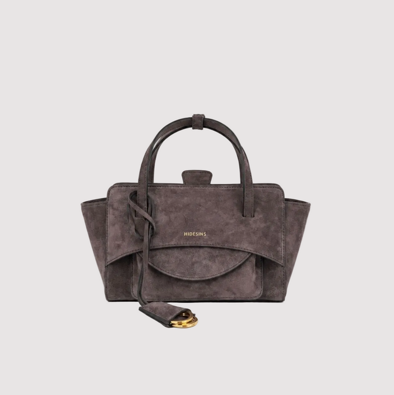 Hidesins borsa a mano Flap S in pelle scamosciata smoky