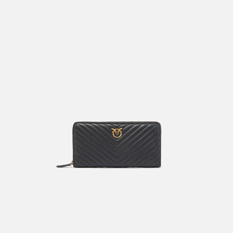 Pinko portafoglio zip-around in nappa chevron nero