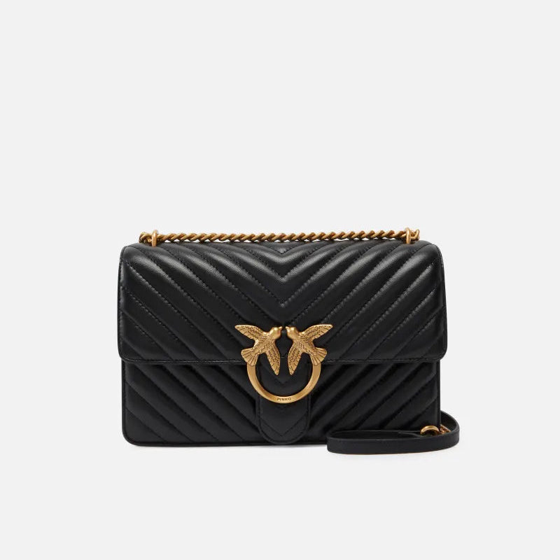 Pinko classic love bag chevron media pelle nera