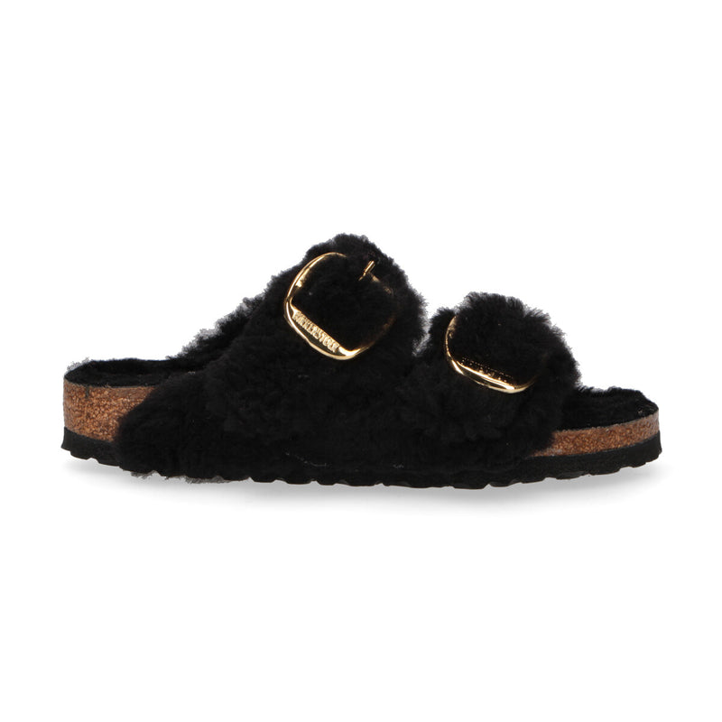 Birkenstock ciabatta Arizona Big Buckle teddy nero