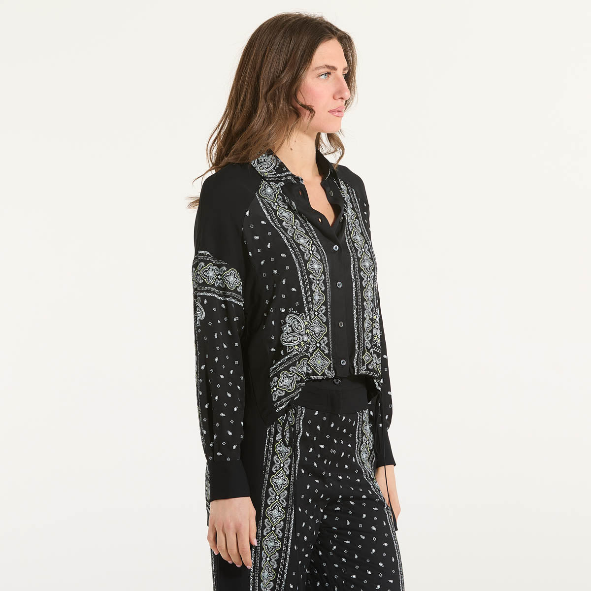 Pinko camicia asimmetrica stampa bandana nera