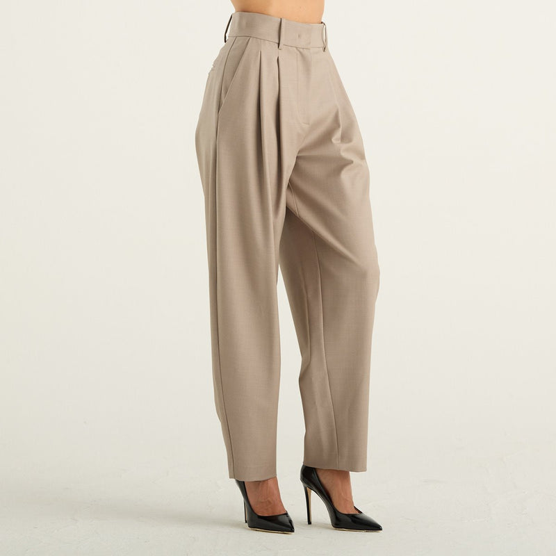 Meimeij pantaloni donna a vita alta con doppia pince beige