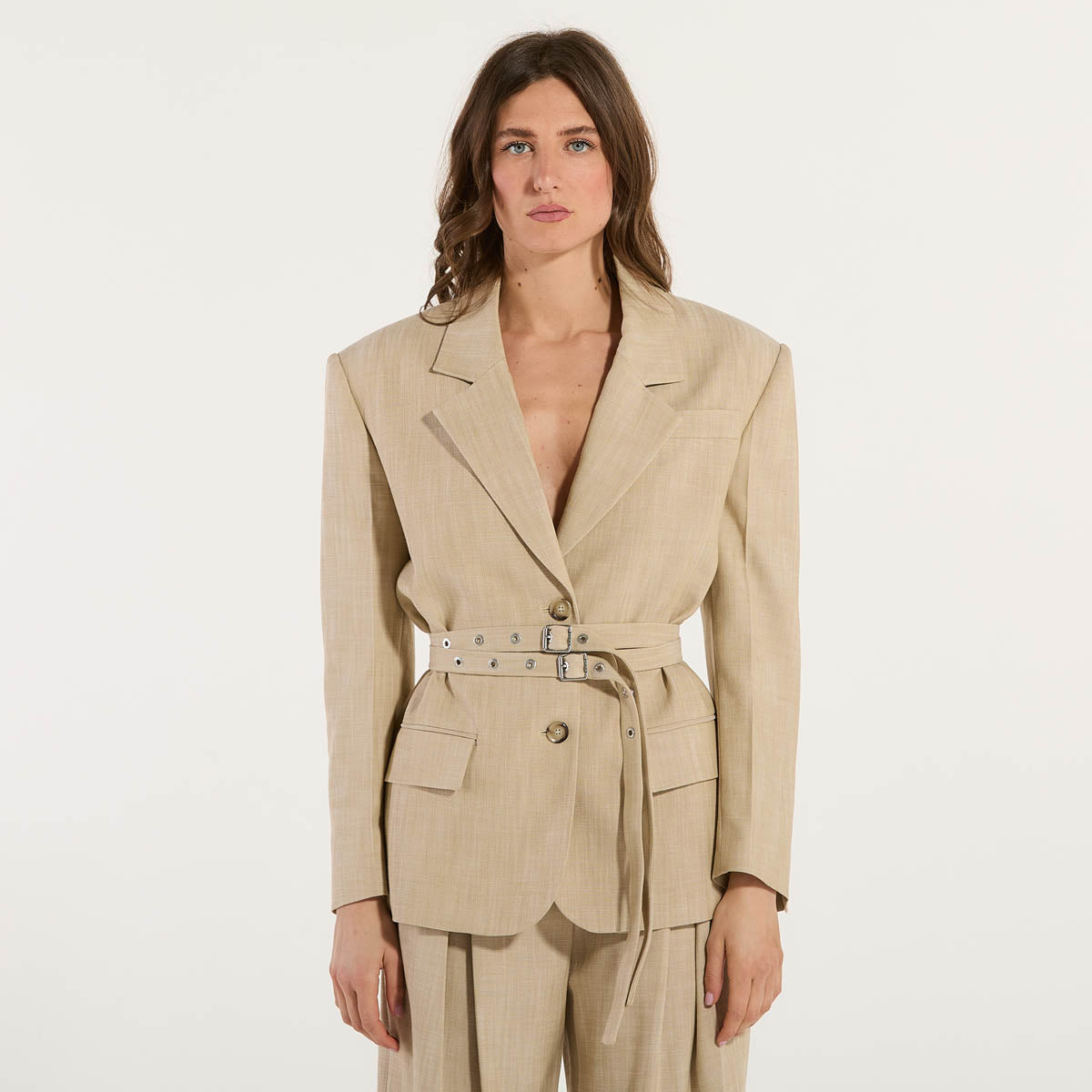 Pinko giacca da completo monopetto tessuto beige