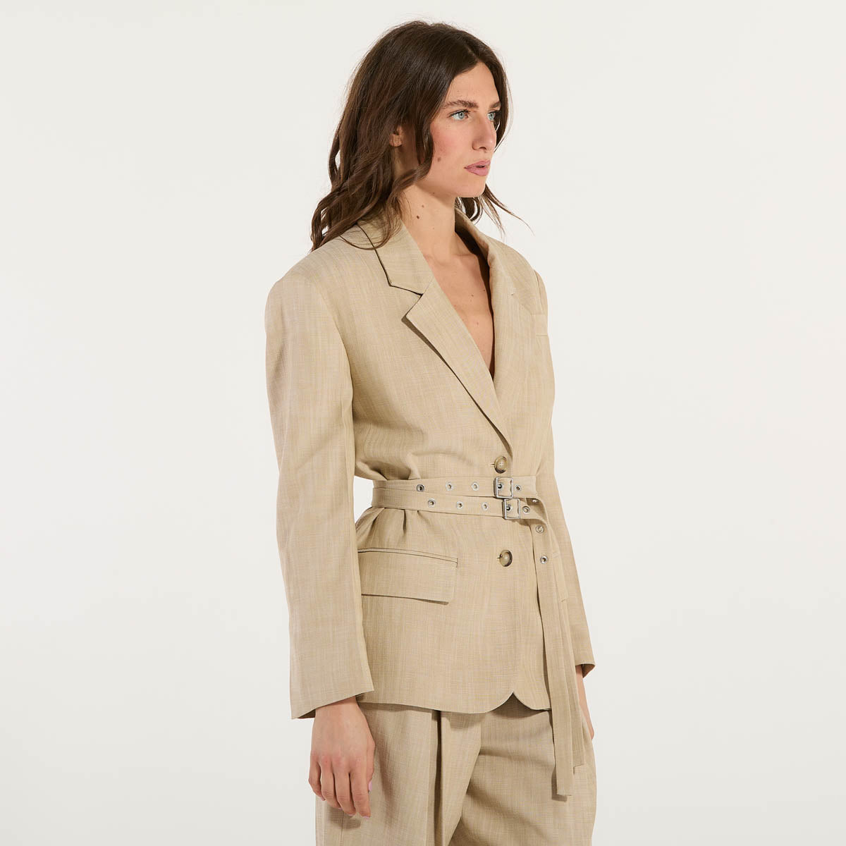 Pinko giacca da completo monopetto tessuto beige
