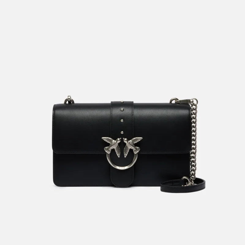 Pinko Classic Love bag one media in pelle argento