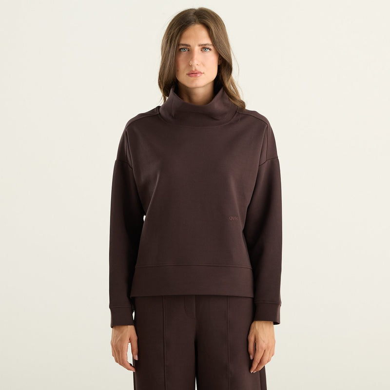 OWN Off With Nature felpa donna marrone a collo alto in interlock