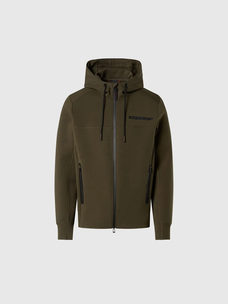 North Sails felpa con cappuccio e zip integrale in scuba forest night