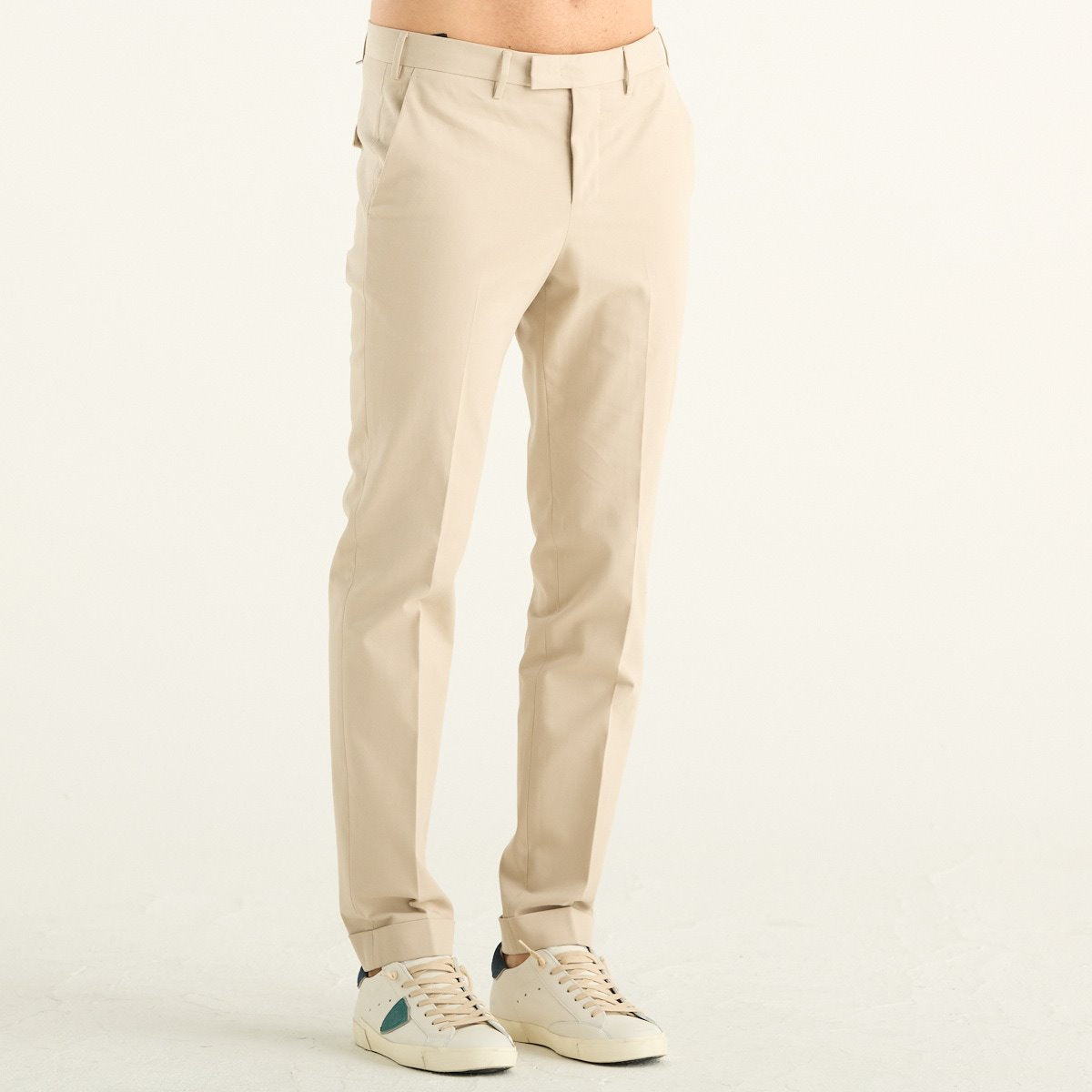 PT Torino pantalone donna beige in cotone e cashmere con risvolto SD55-0030