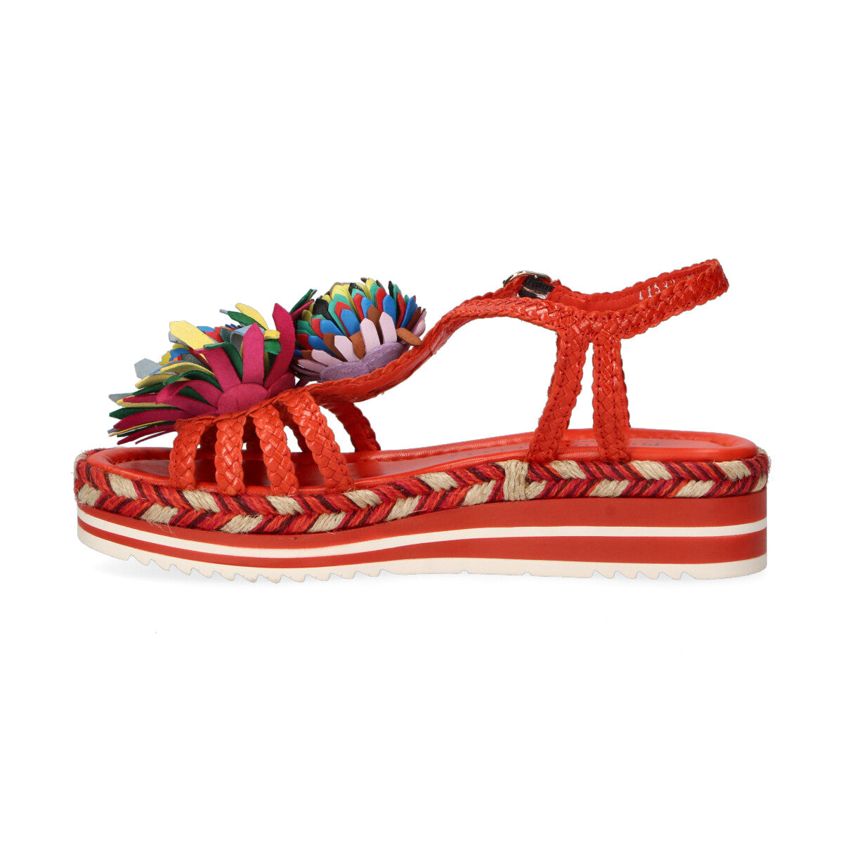 Pons Quintana sandalo Milan con fiori pelle rossa