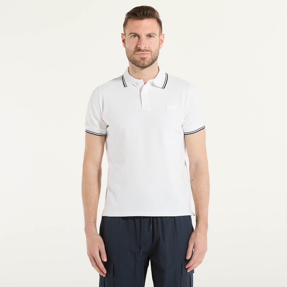 ADD polo manica corta con logo tessuto bianca