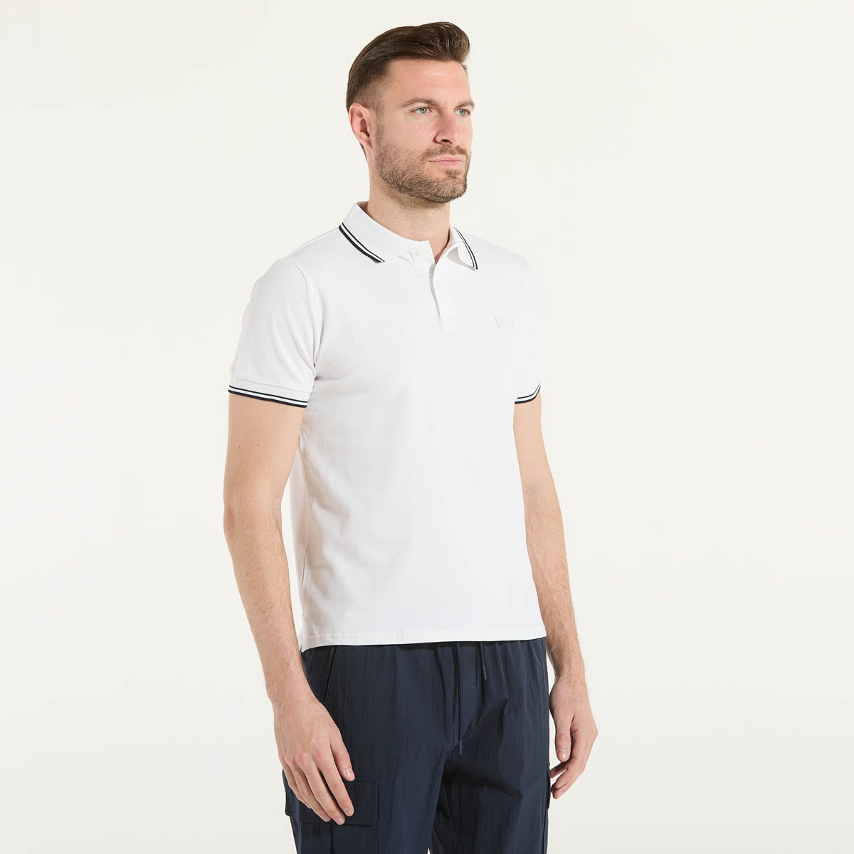 ADD polo manica corta con logo tessuto bianca