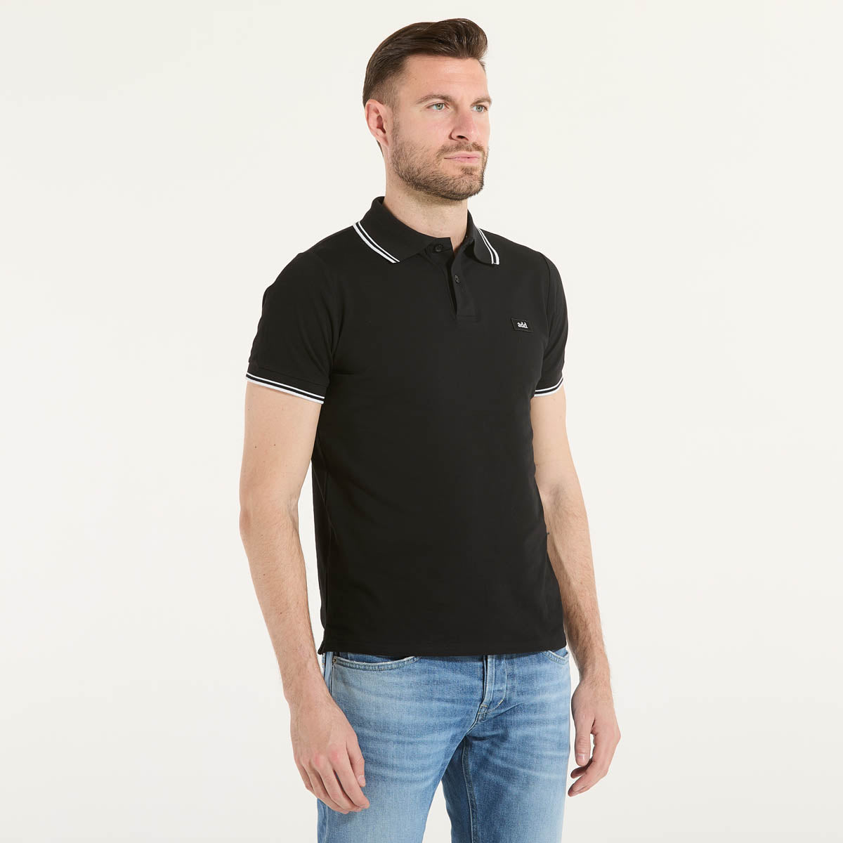ADD polo manica corta con logo tessuto nera