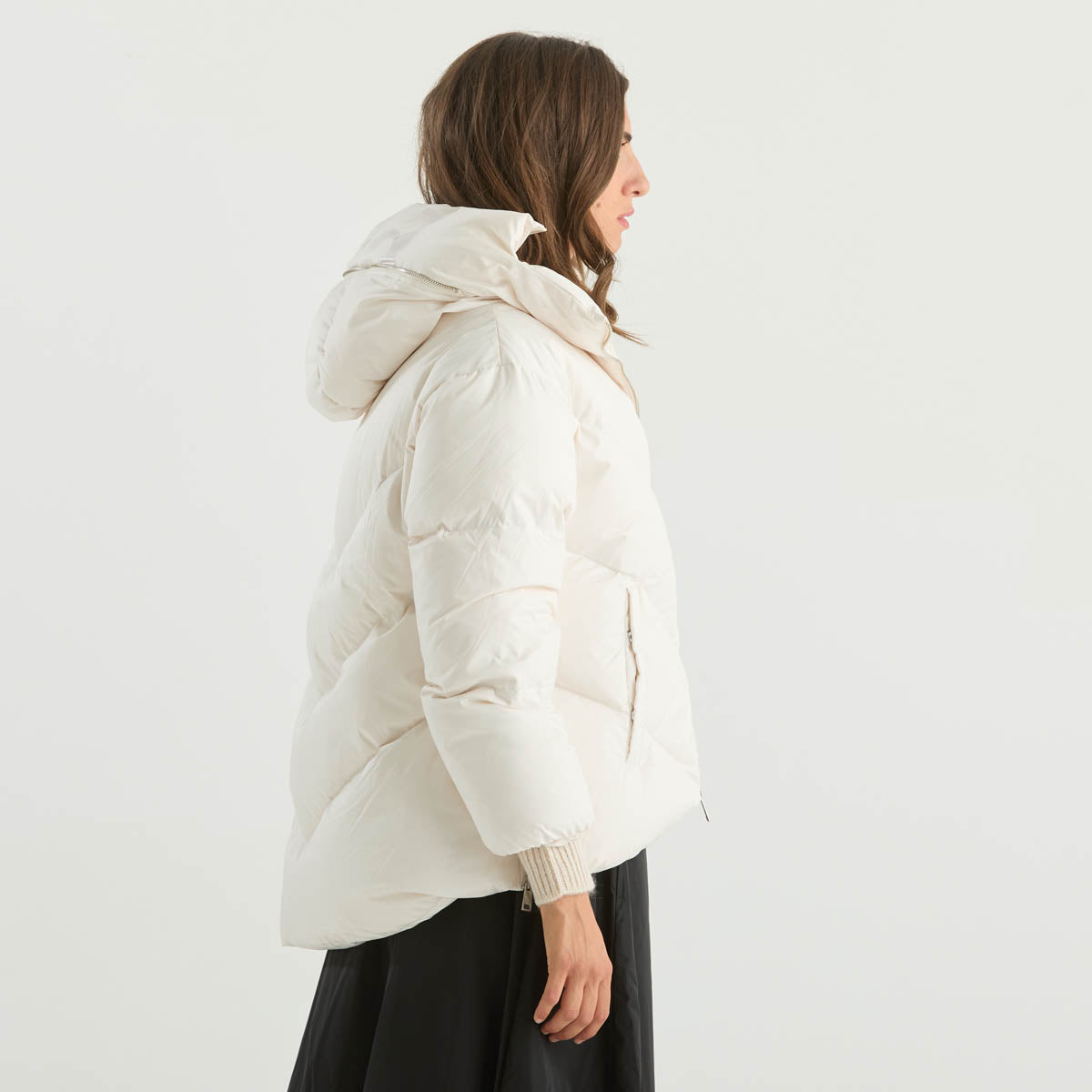 ADD piumino corto con cappuccio in tessuto panna