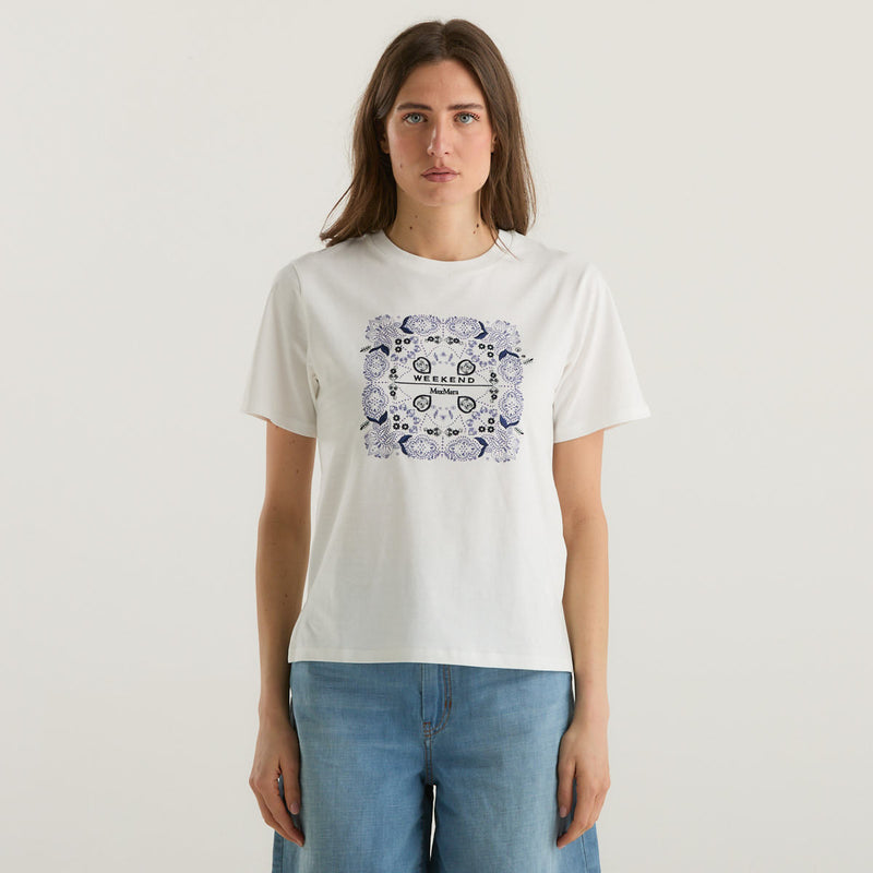 Weekend MaxMara t-shirt bianca con stampa e ricami