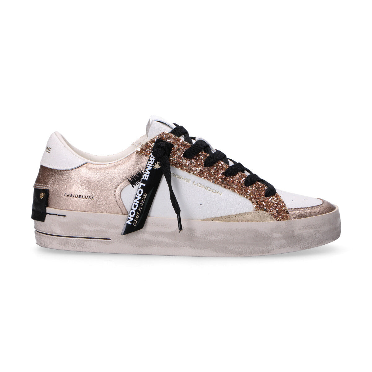 Crime London sneaker Sk8 Deluxe con glitter platino