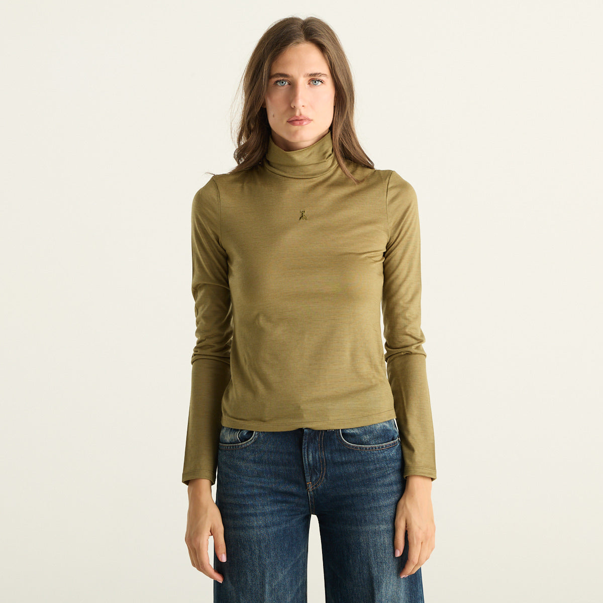 Patrizia Pepe maglia donna verde Lizard Green in lana vergine con collo alto
