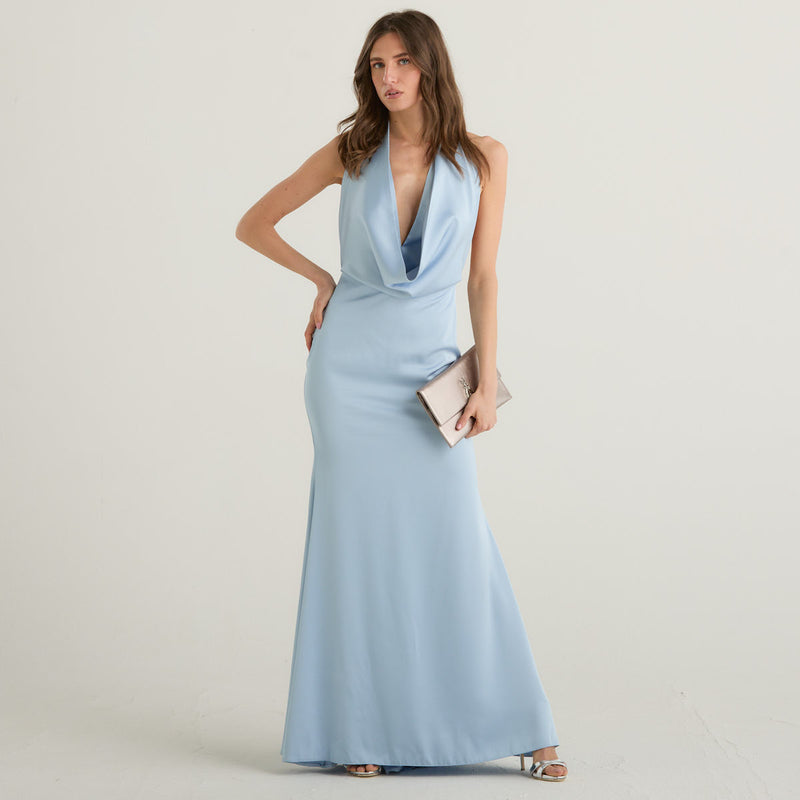 Actualee abito lungo scollato azzurro