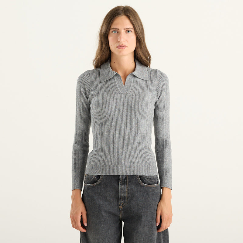 Polo donna grigia in maglia a coste Haveone
