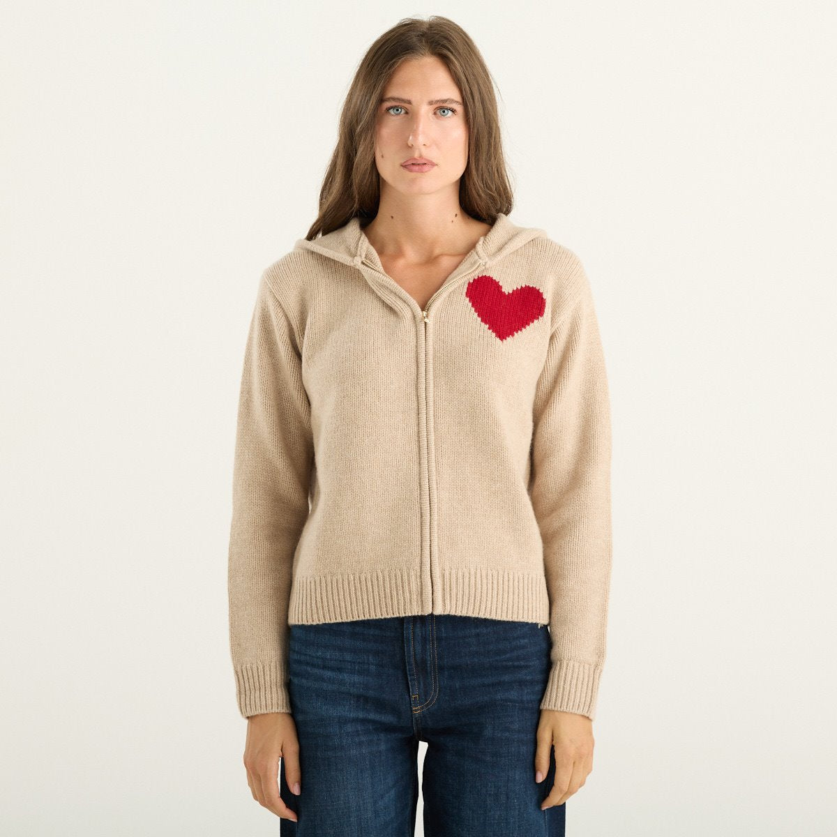 MC2 Saint Barth cardigan donna Kyla in lana beige con cappuccio e cuore