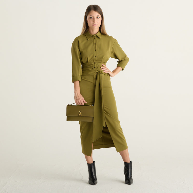 Patrizia Pepe abito chemisier donna verde Lizard Green con cintura