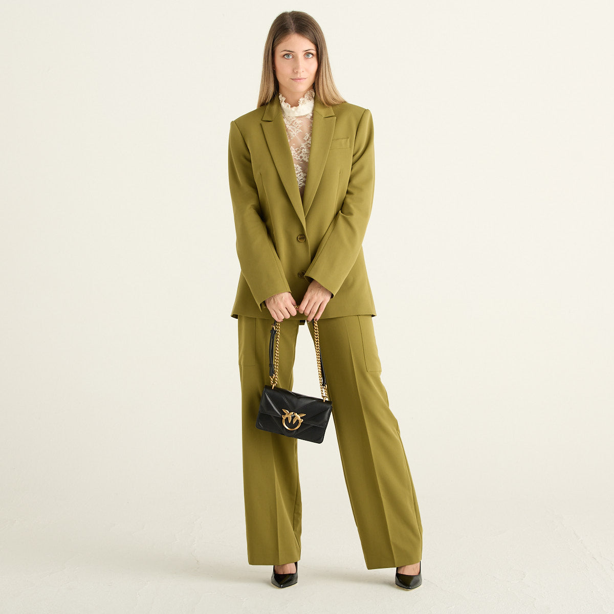 Patrizia Pepe Pantaloni Cargo Verde Oliva a Gamba Larga
