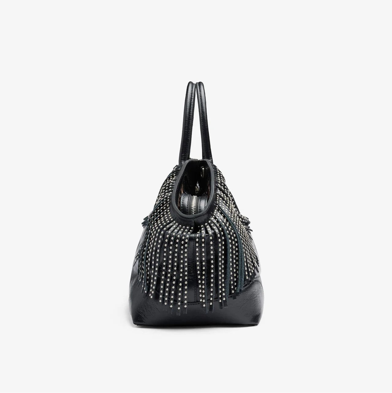 Ash borsa Justine con frange borchiate in pelle nera