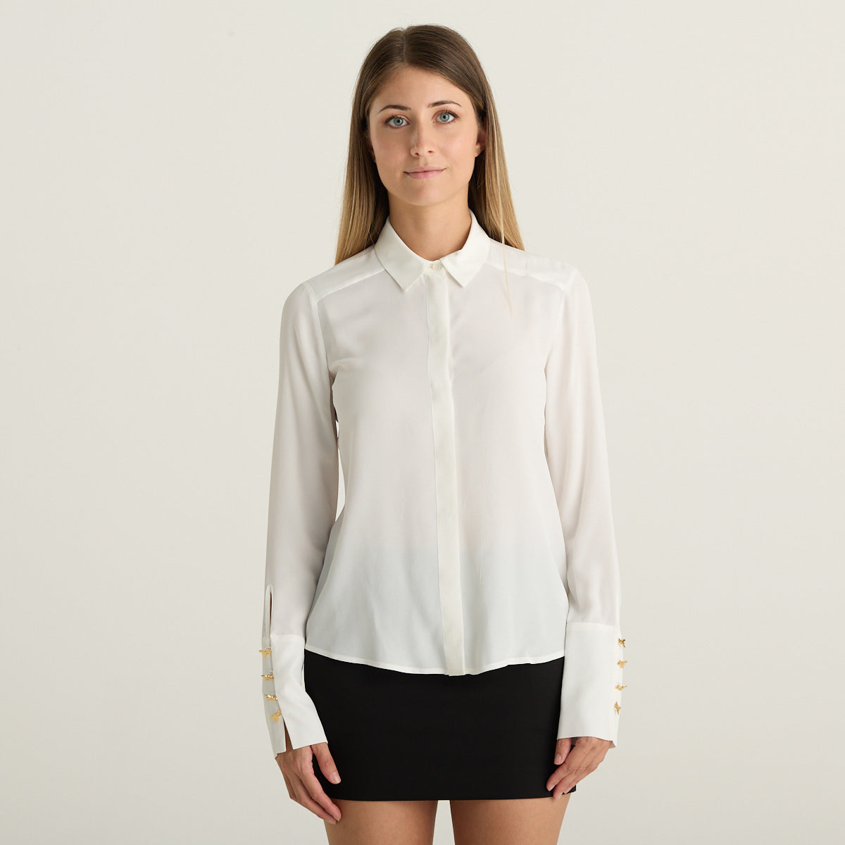 Patrizia Pepe camicia donna bianca in viscosa con bottoni Fly ai polsi