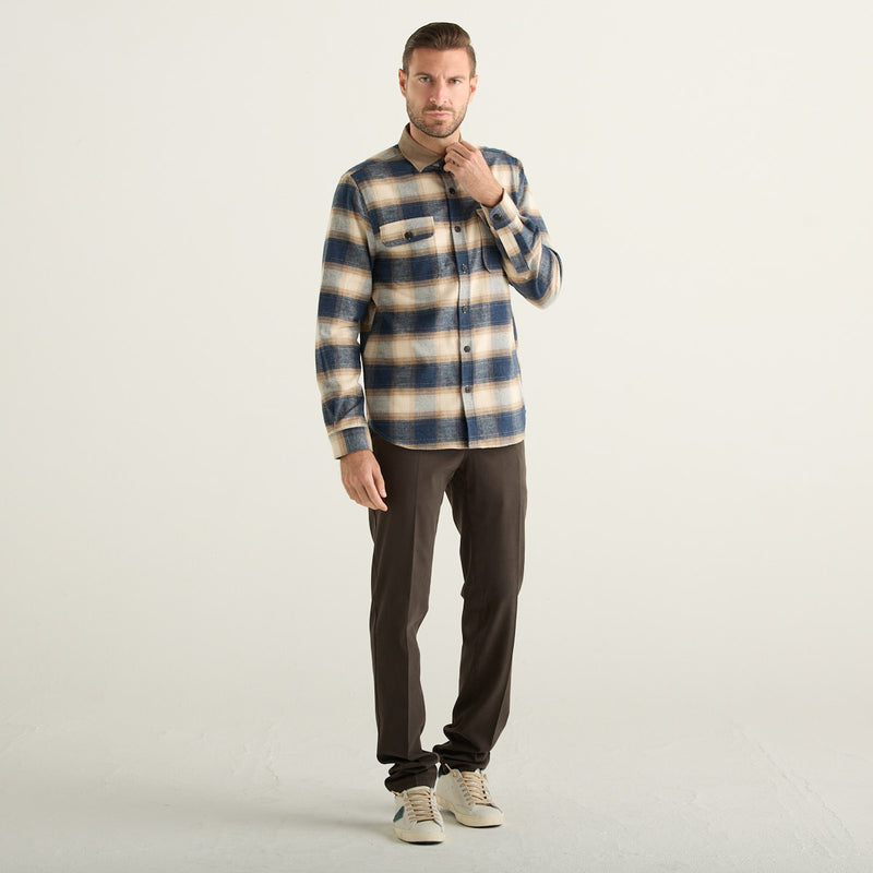 MC2 Saint Barth Camicia Overshirt Uomo a Quadri Blu e Beige con Colletto a Contrasto