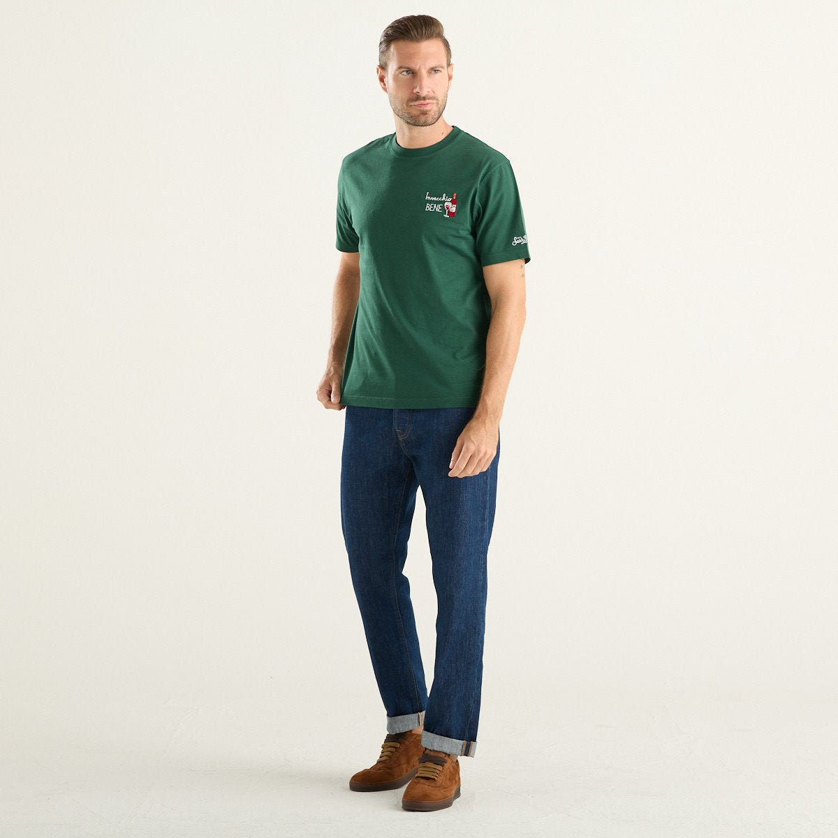 MC2 Saint Barth T-shirt uomo Arnott verde con ricamo Invecchio Bene