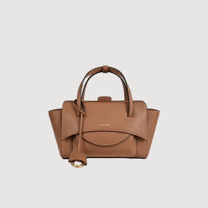 Hidesins borsa a mano Flap S in pelle caramel