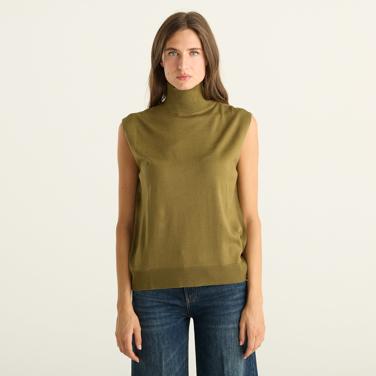 Patrizia Pepe maglia donna verde Lizard Green in pura lana senza maniche