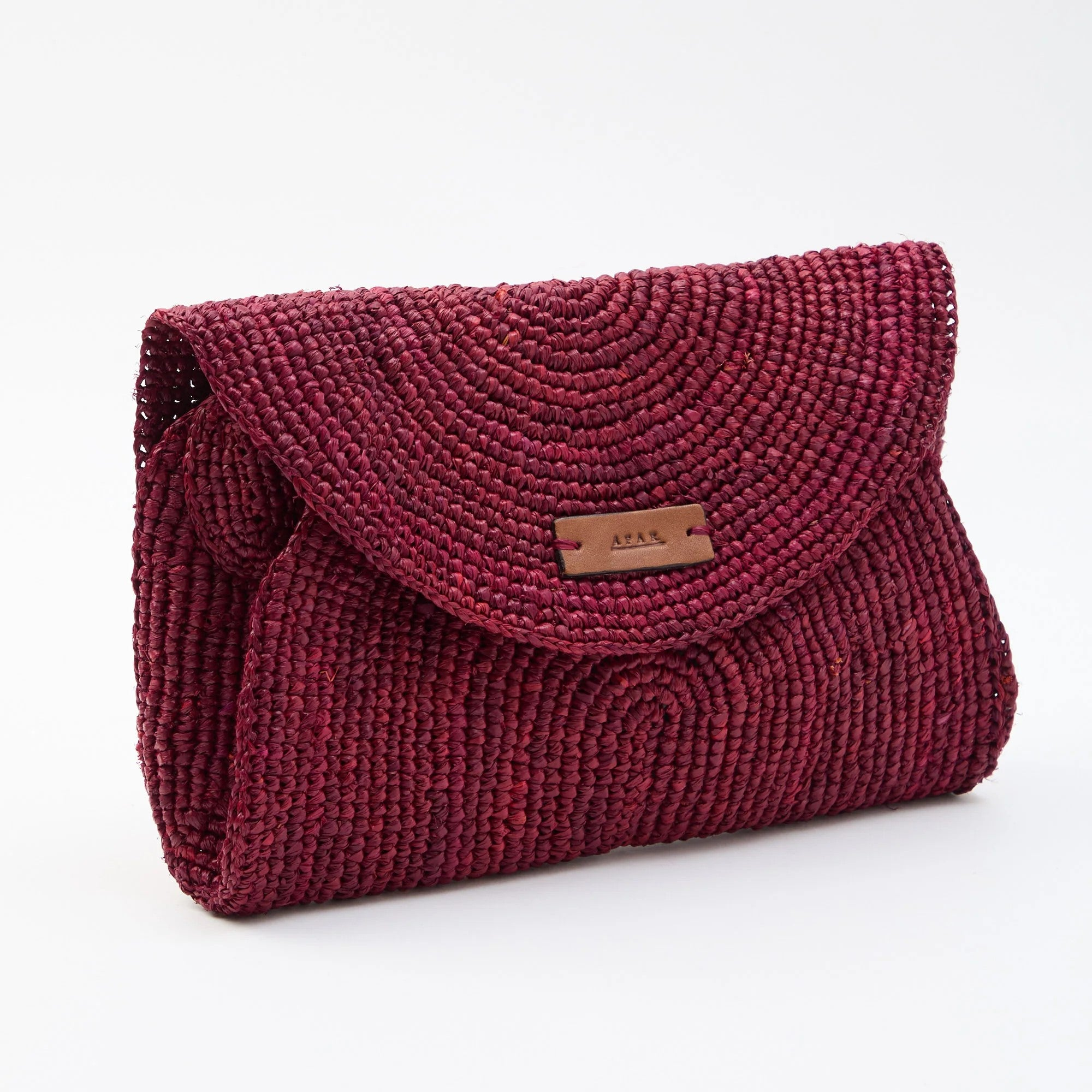 Afar borsa Samira tracolla in raffia bordeaux