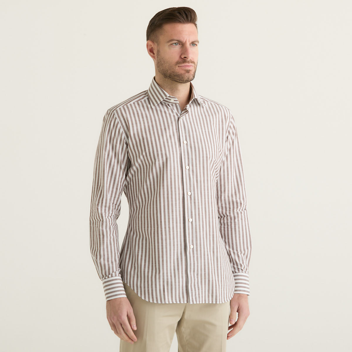 Xacus camicia in tessuto a righe beige e bianco