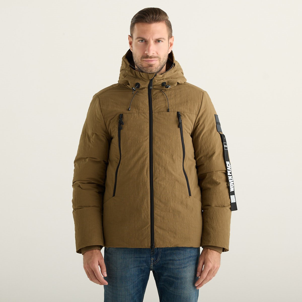 OUTHERE Piumino Uomo Verde Militare con Cappuccio e Tasche Zip