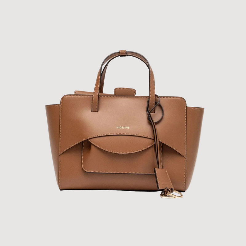 Hidesins borsa a mano Flap M in pelle caramel