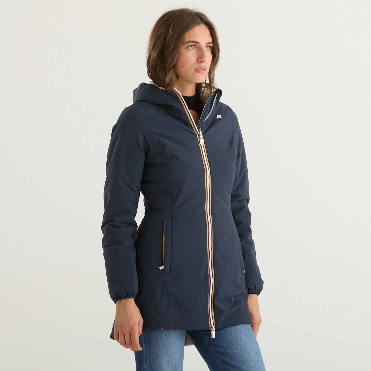 K-way giubbino reversibile lungo blu e beige