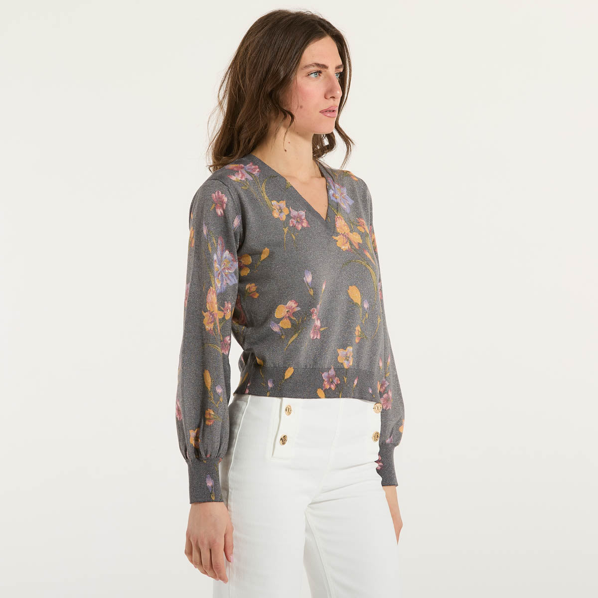 Twinset maglia scollo a v in fantasia grigia