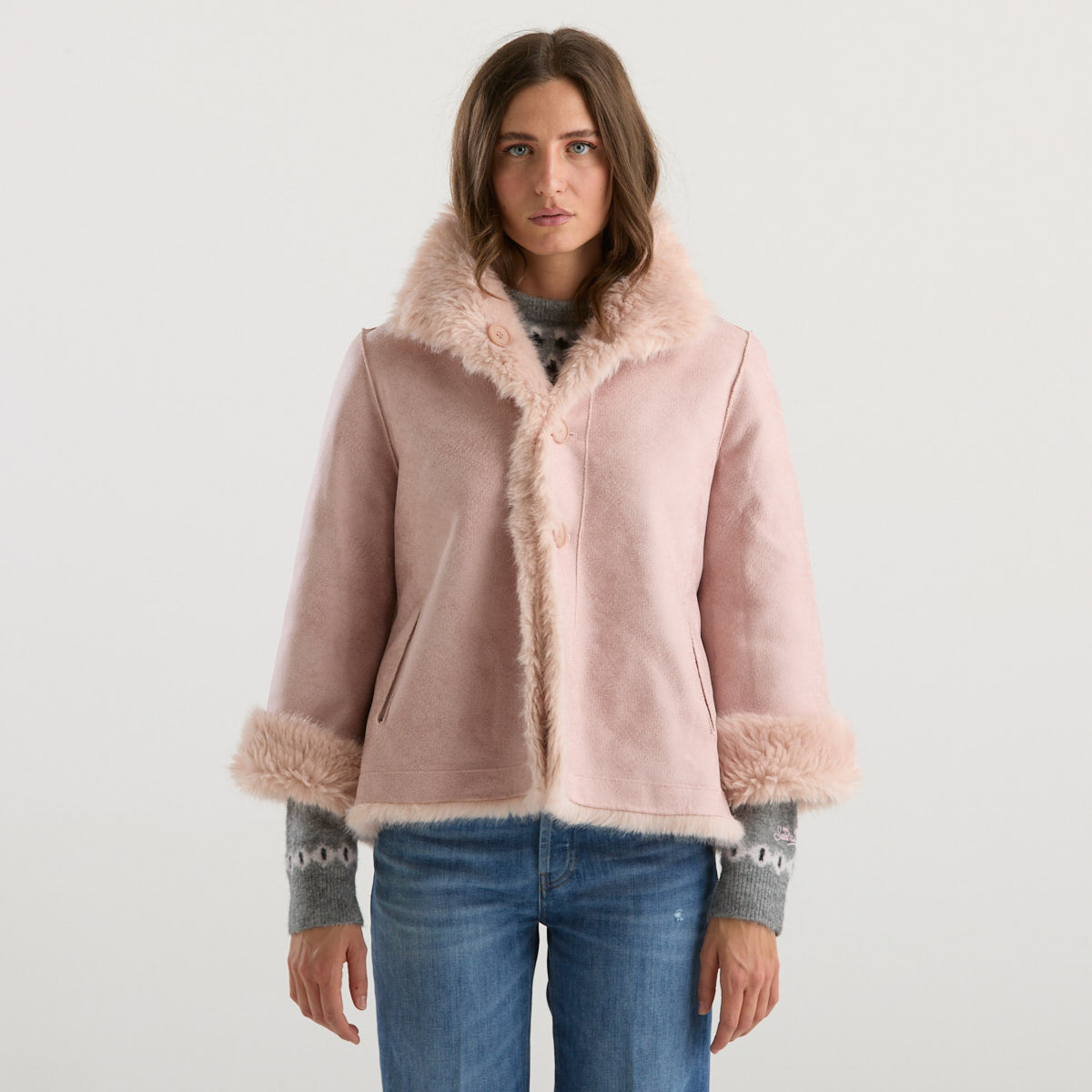 Blanche eco pelliccia corta reversibile rosa