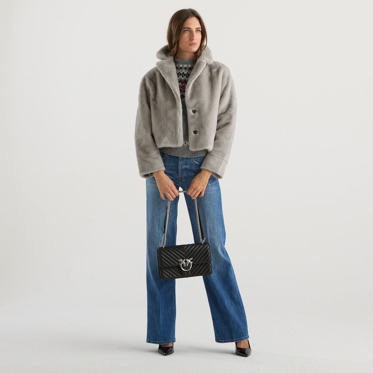 Blanche eco pelliccia corta reversibile grigia