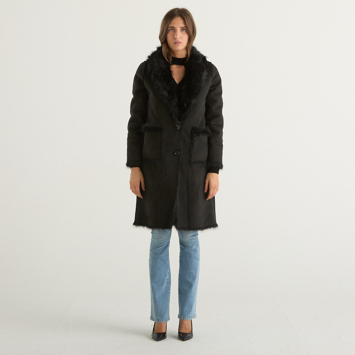 Blanche cappotto reversibile in eco montone nero