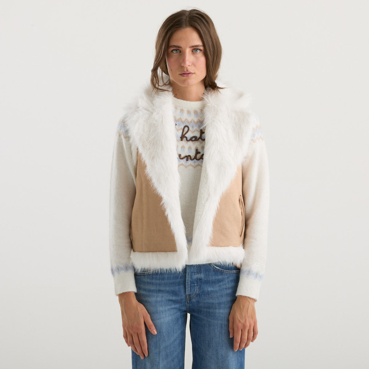 Blanche gilet reversibile eco pelliccia bianco