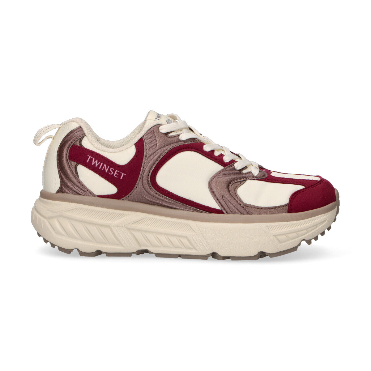 Twinset sneaker in nylon panna bordeaux